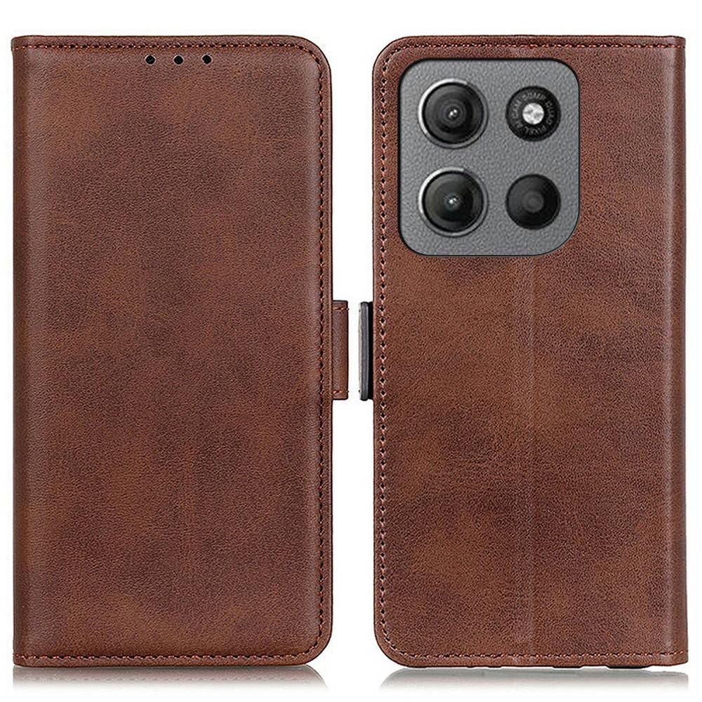 

For Motorola Moto G15 4G/G05 4G Case Stand Cowhide Texture PU Leather Phone Cover Brown
