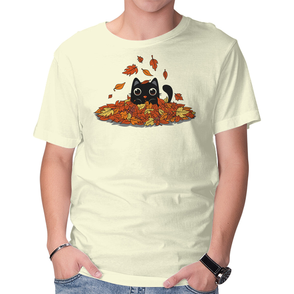Unisex Crew Neck T-Shirt Kitty Leaves Graphic Short Sleeve Casual Tee XXL