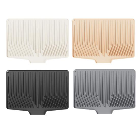 Silicone Drain Mat Heat-Resistant Sloped Design Rectangular Shape Kitchen Mat Nordic Style Dish Drying Mat