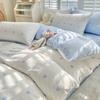 Sweet Blue Love Heart Printed Bedding Set For Girls Adults Children Bed Cover And Flat Sheet Pillowcases Soft Full Size 3/4pcs