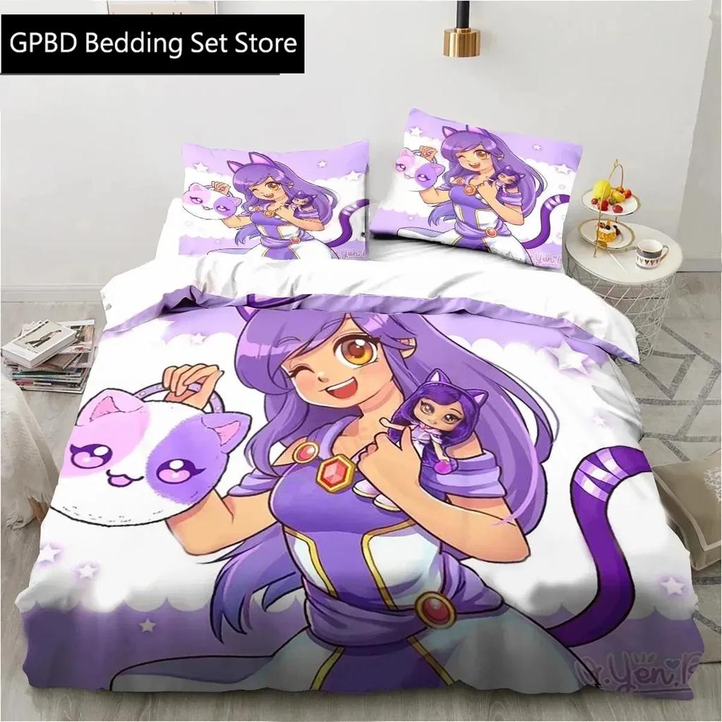 3D Cartoon Game Cute Aphmau with Wings Bedding Set Single Twin Double Queen King Cal King Size Bed Linen Set