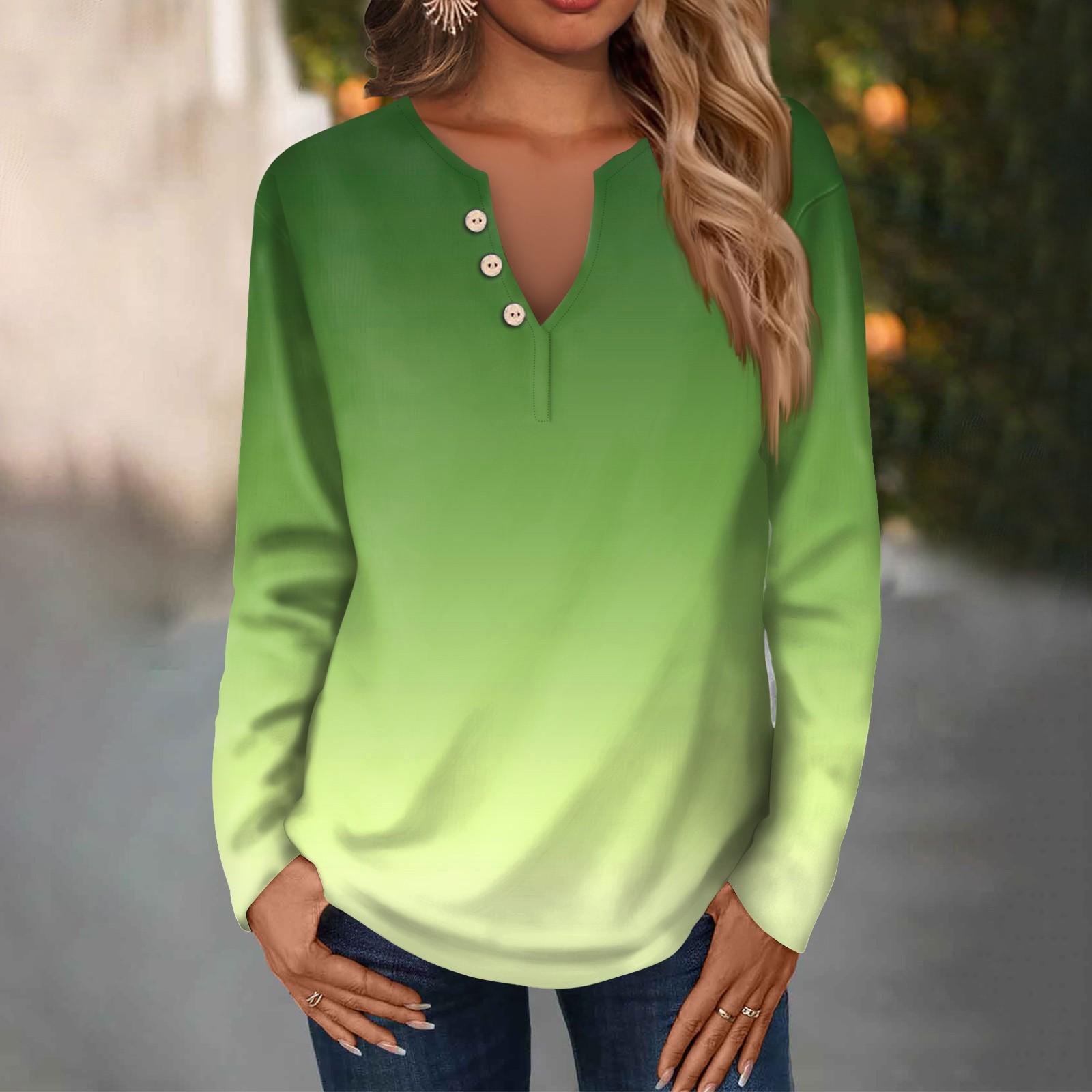 Женская модная повседневная свободная футболка с v-образным вырезом и длинным рукавом — фото 6