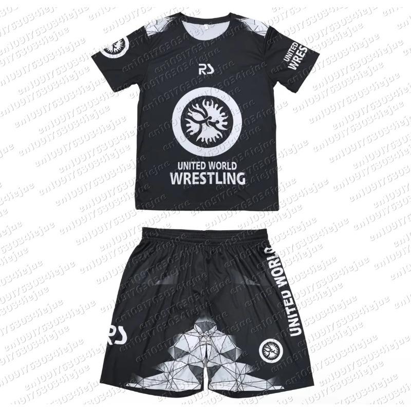 MOTO 2026 Neues United World Wrestling Sportset für Herren Mehrfarbig T-Shirt & Shorts Schnelltrocknend MMA Trainingskampfanzug L white