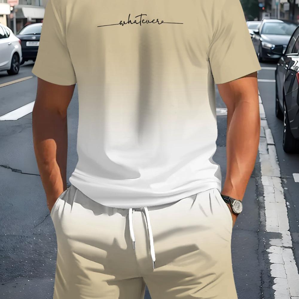 Gradient Whatever Short Sleeve T-Shirt + Shorts Set Casual Two-Piece Set Summer Casual Two-Piece Set Men S Trendy Casual Sports Set S