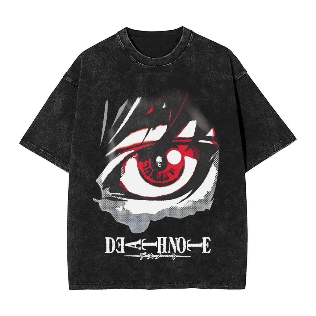 L Lawliet Graphic Print T-Shirts Manga DEATH NOTE T Shirts Washed Oversize Tshirt Short Sleeve Cotton Tee Casual Loose Clothes