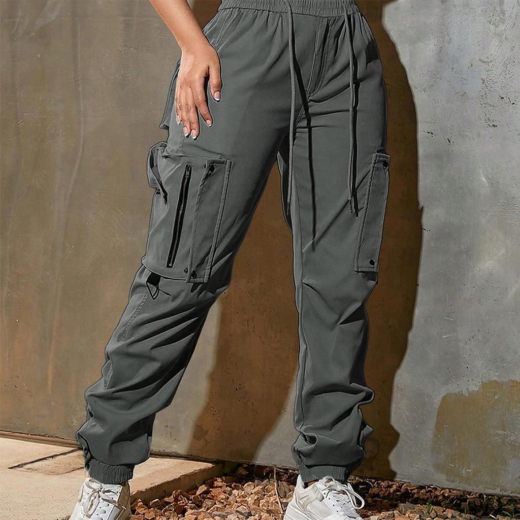 Women's Solid Color Work Pants, Sports Pants, Functional Pants, Pocket Drawstring Casual Pants