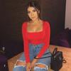 European and American Slim Fit Square Collar Long Sleeve Casual Women's T-Shirt
