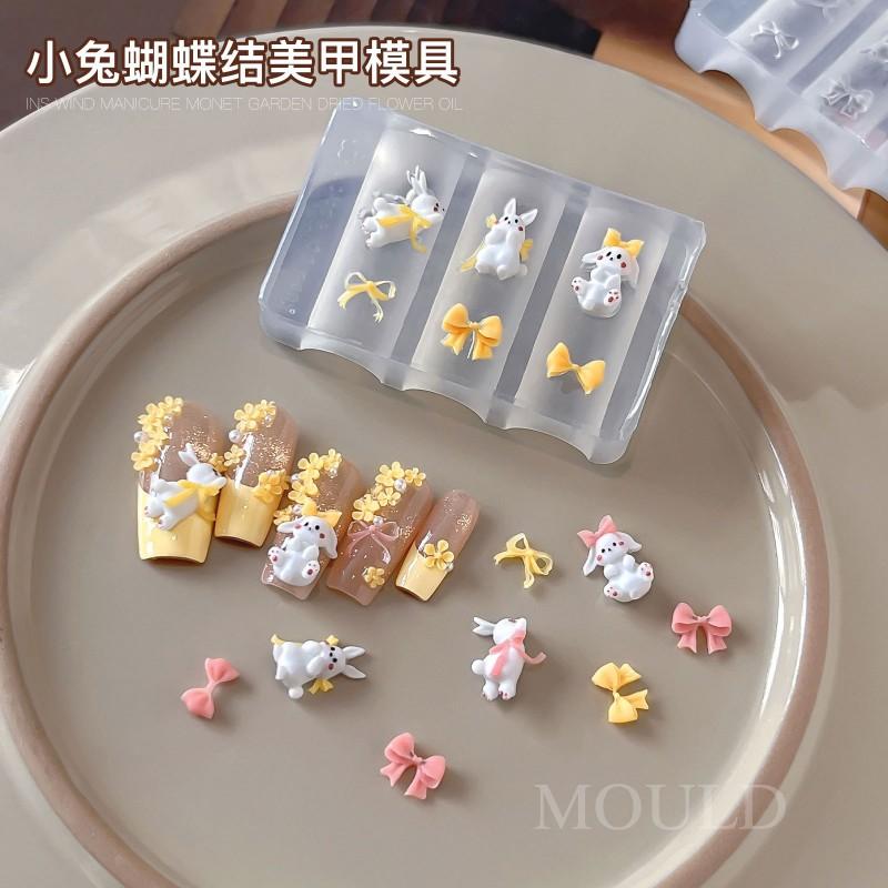 3D Bunny Bow Silicone Nail Mold DIY Art Carving Decoration Easy Release