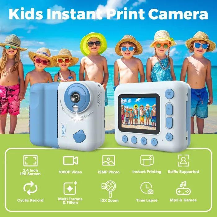 Appareil photo pour enfant - 2,4 pouces - Impression thermique instantanée - 32 Go - Double objectif