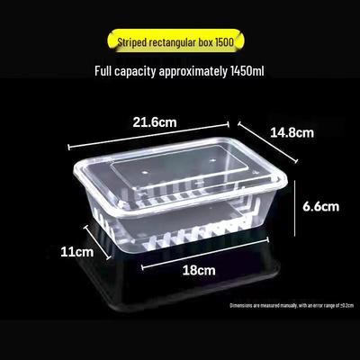 Disposable 1500ml Transparent Plastic Food Containers with Lids, 200 Sets