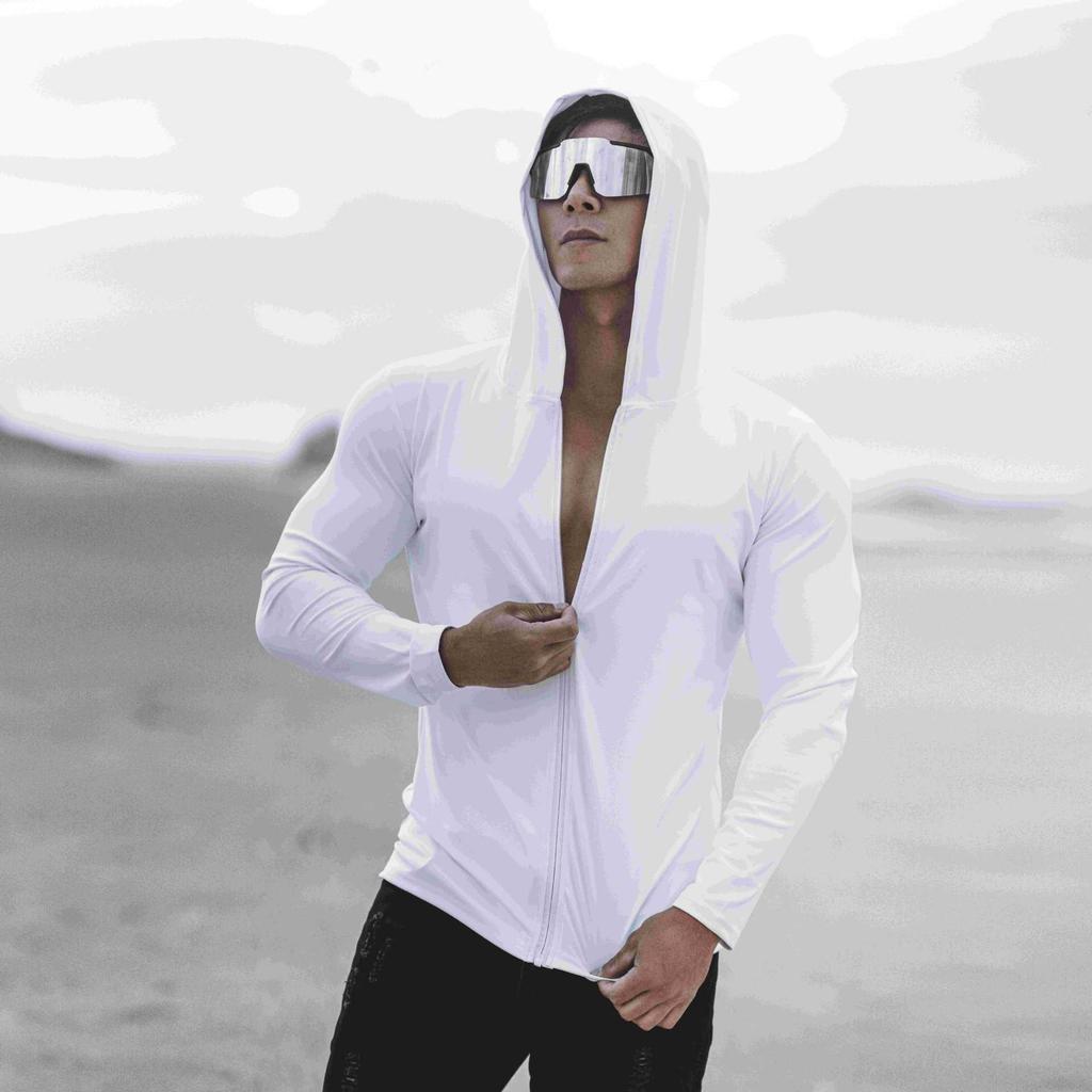 Herren Quick-Dry Ice Silk Kapuzenjacke zum Laufen, Training, Radfahren & Sonnenschutz