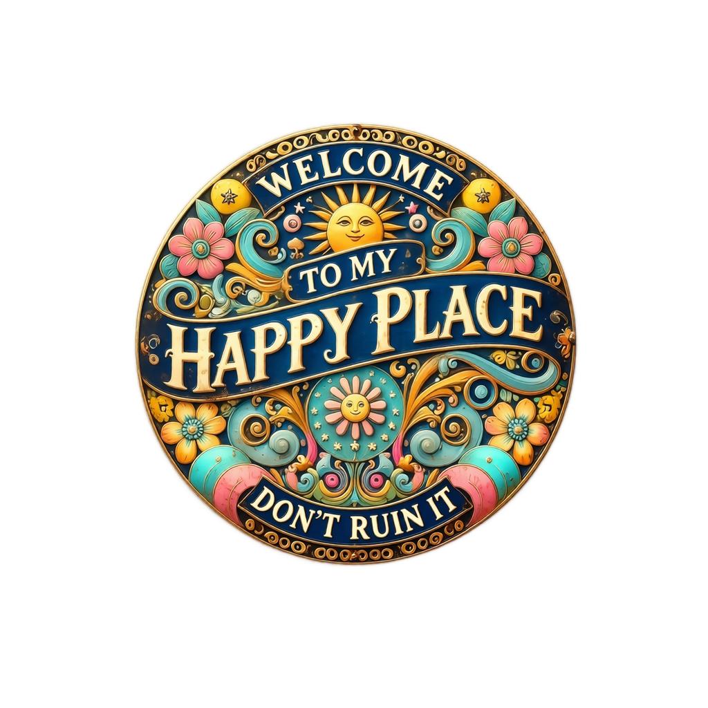 Metal Garden Sign Welcome To My Happy Place Decorative Outdoor Wall Plaque for Patio Yard Porch Indoor Outdoor Use Durable Material