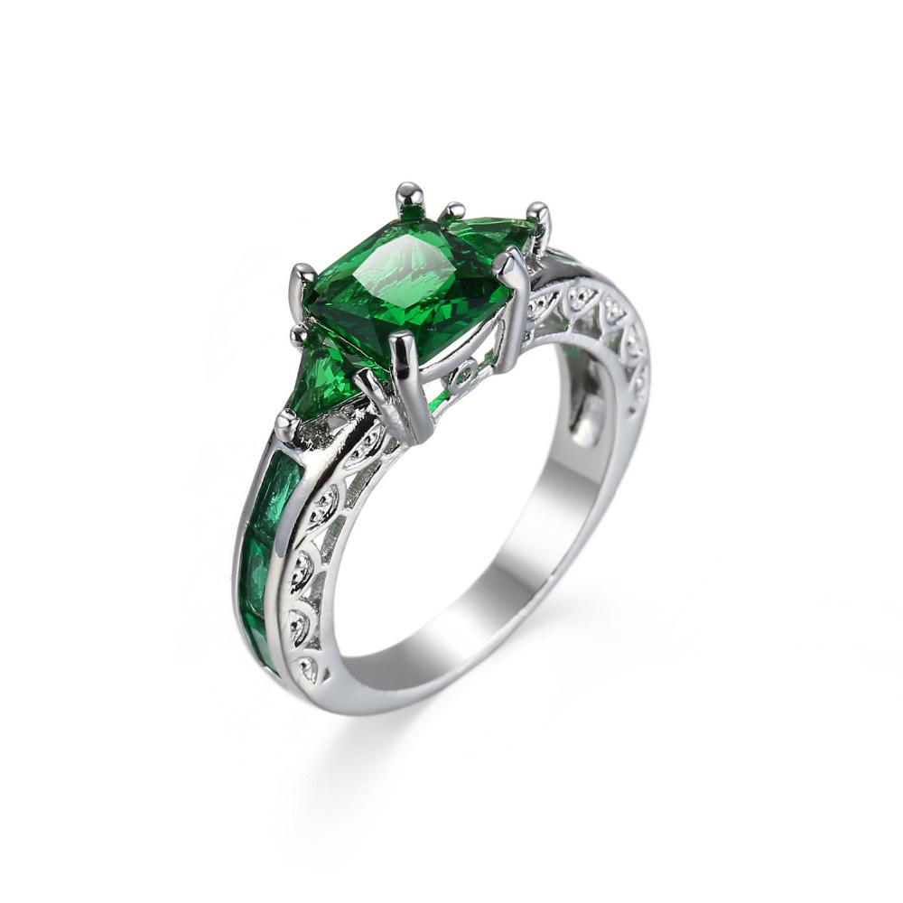Fashion Wedding Hollow Rings For Women Vintage Green CZ Stone Ring Bague Femme Silver Color Engagement Ring Anillos