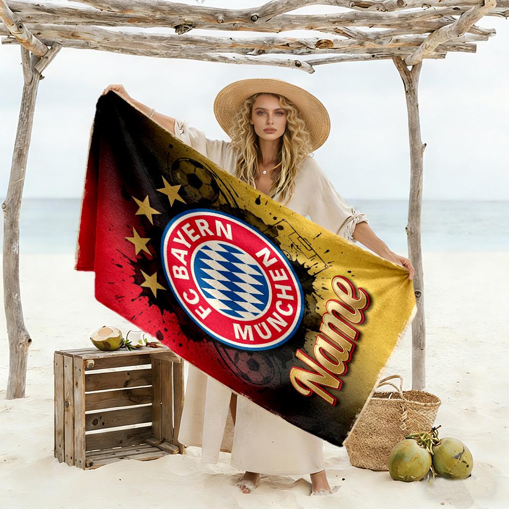 Bayern Munich Soccer Poster Customizable Name Beach Towel High Absorbency & Quick-Dry Suitable for Sports Travel Swimming Yoga Bathroom Beach And Pool