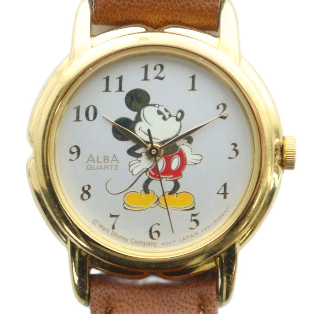 Used Seiko SEIKO V501-0170 ALBA Watch Quartz Disney Mickey White Dial Gold GY18 /MQ