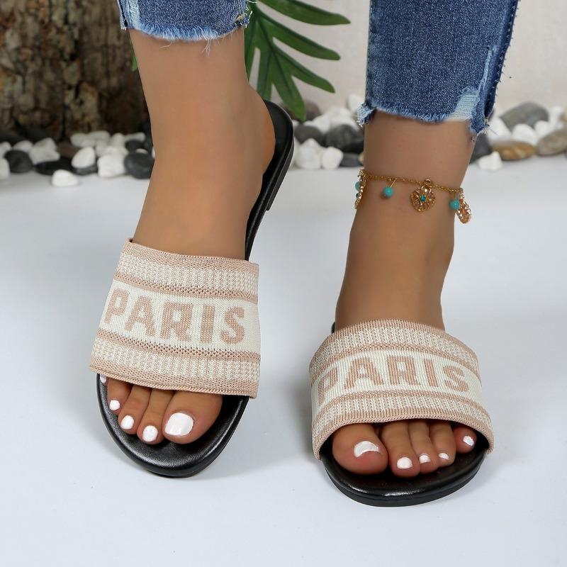 

Модные классические простые сандалии женские новые 2024 тапочки тканевые повседневные тапочки с плоским дном с надписью для улицы 36 абрикосовый