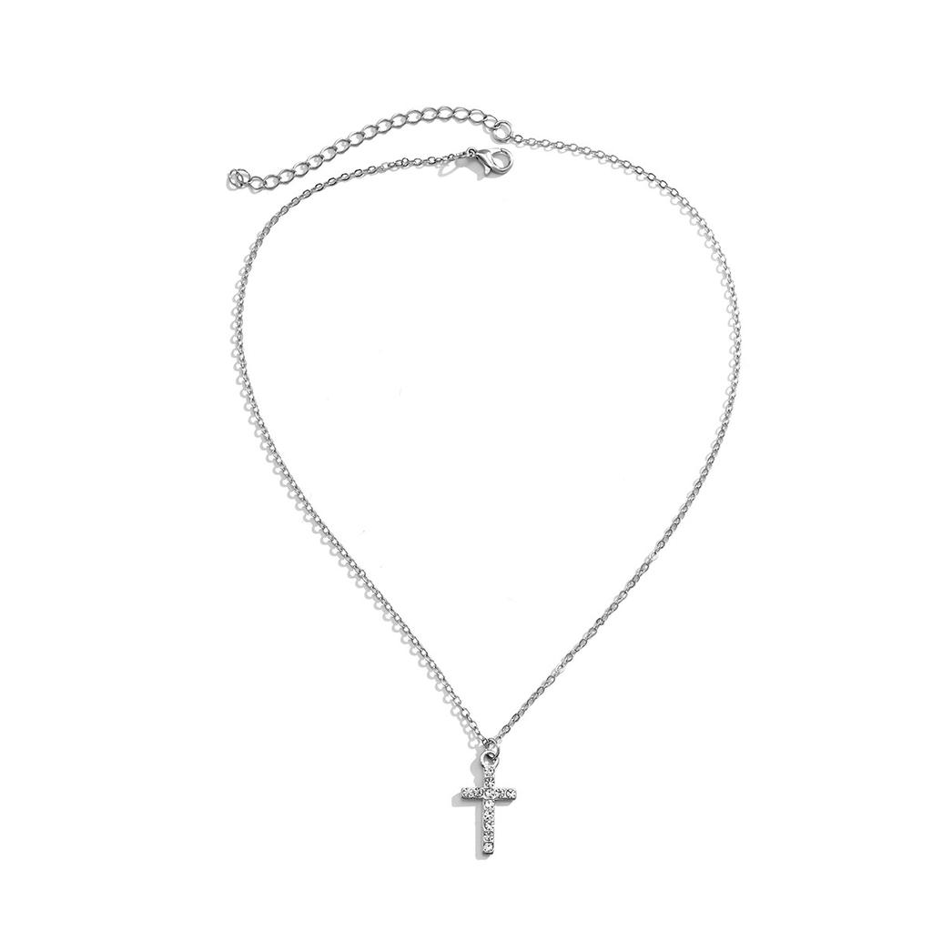 European and American jewelry, versatile metal thin chain geometric necklace, simple micro-set rhinestone cross necklace for women