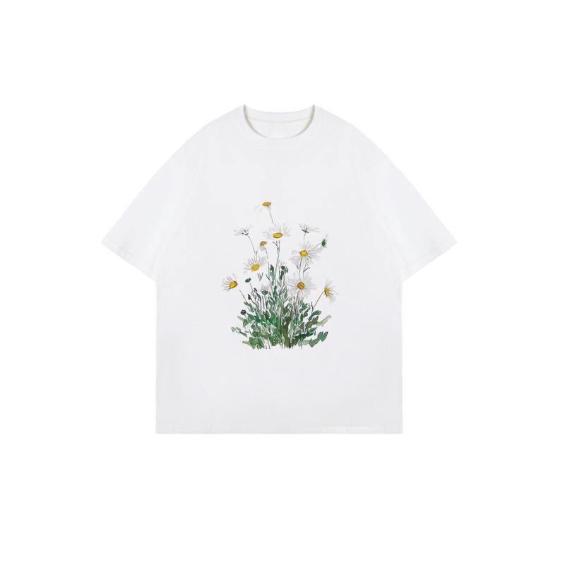 Oversized T Shirt Black Daisy Flower Print Casual Wear For Women Summer Outfit Streetwear Fashion Top Boho Style Graphic Tee