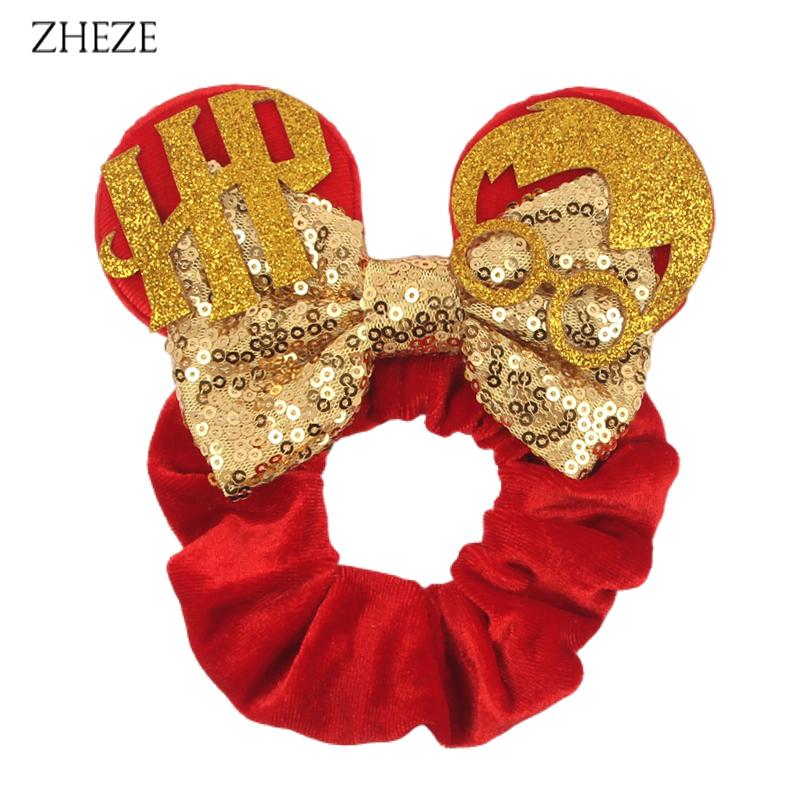 New Disney Mouse Ears Scrunchies Hairband Girl Ponytail Holder For Women Sequins Bows Headband  Women Trip DIY Accessories