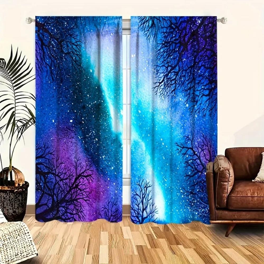 2-Piece Galaxy Tree Shadow Print Curtains Privacy Semi-Blackout Rod Pocket Drapes For Bedroom Living Room Study Kitchen - Modern