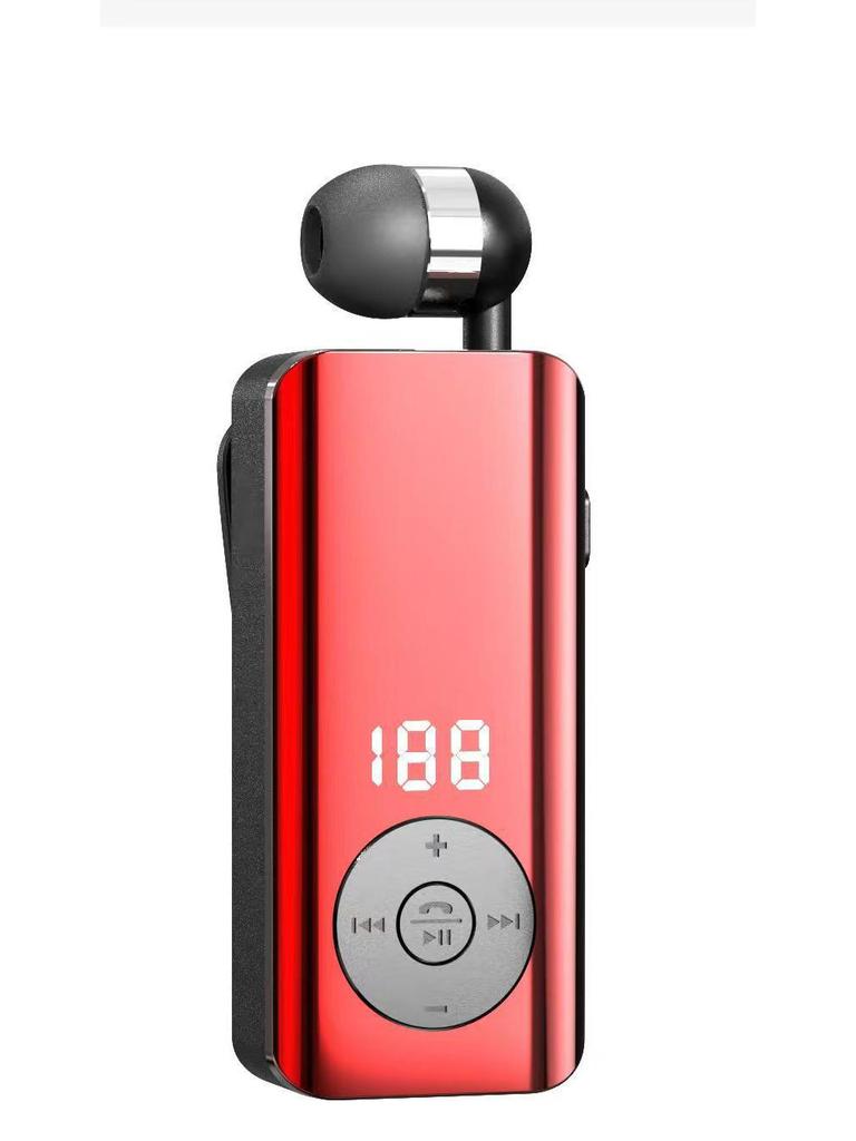 Clip-On Bluetooth Headset with Digital Display, Stereo Sound, Long Battery Life, and Retractable Cable