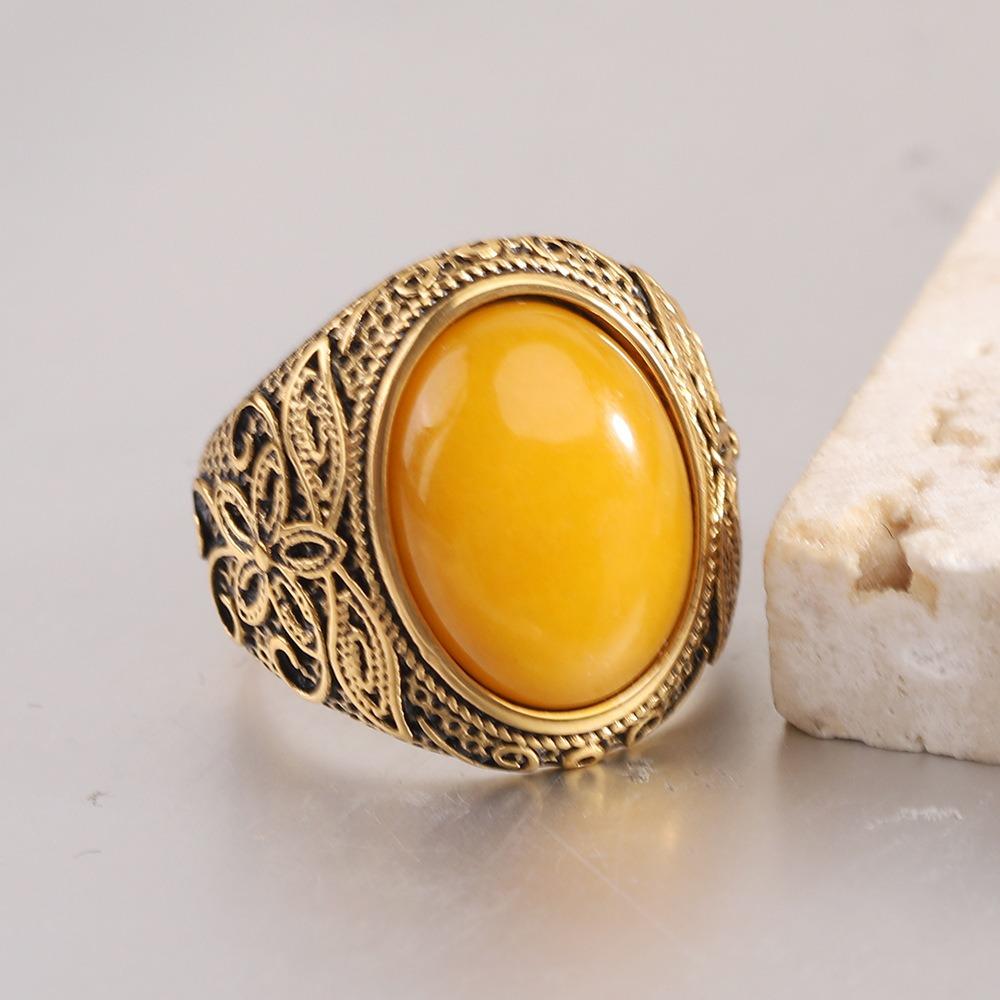 Handgefertigter 22MM Edelstahlgussring Antikes Design mit Naturstein Trendiges Accessoire