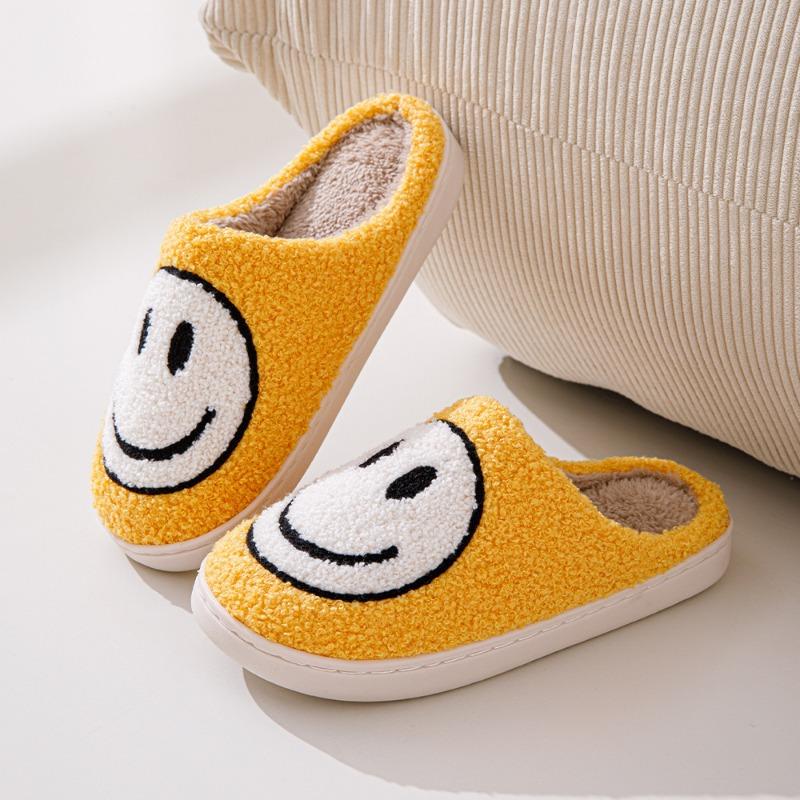 Pantofole Pelose con Faccina Sorridente Versione Coreana Transfrontaliera Autunno e Inverno Casa Interno Pantofole di Cotone Calde Fondo Spesso Casa Pantofole di Peluche