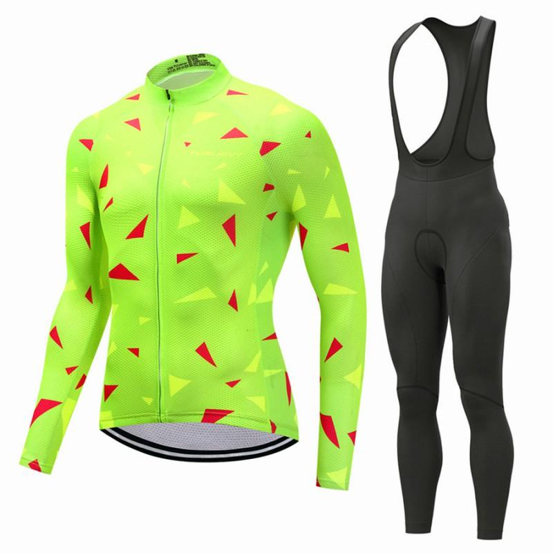 Mens Long Sleeve Cycling Jersey Set Breathable Quick Dry Bike Riding Sportswear