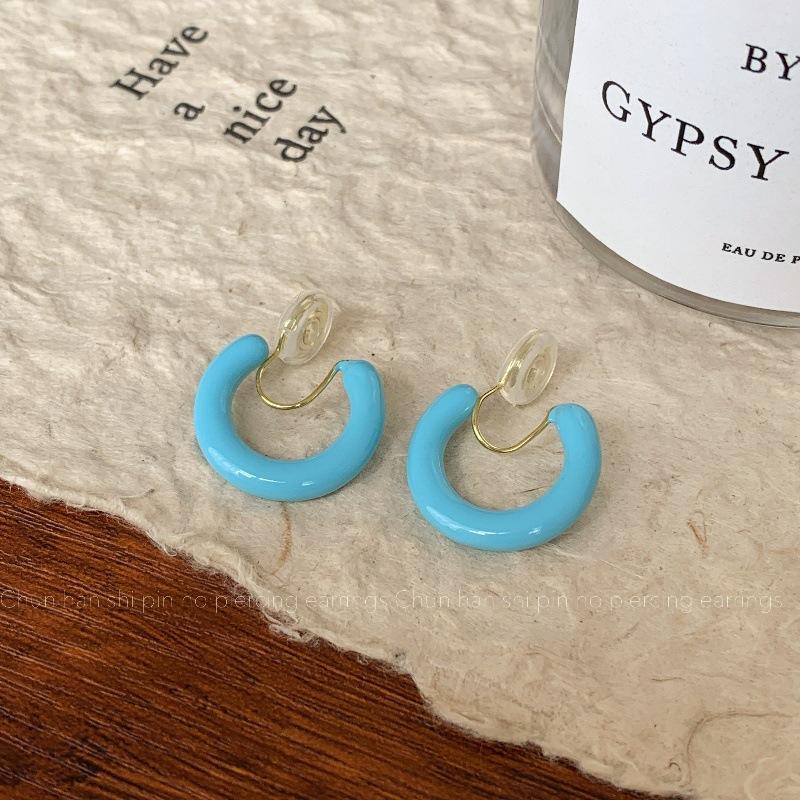 

New mint green drop glaze earrings, simple round niche earless integrated mosquito coil disc ear clips