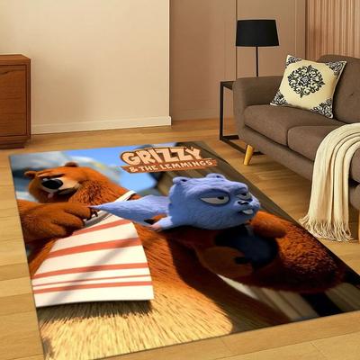 3D Grizzy and The Lemmings Cartoon Carpet Rug for Bedroom Living Room Sofa Home Decor,kids Game Area Rug Non-slip Floor Mat Gift