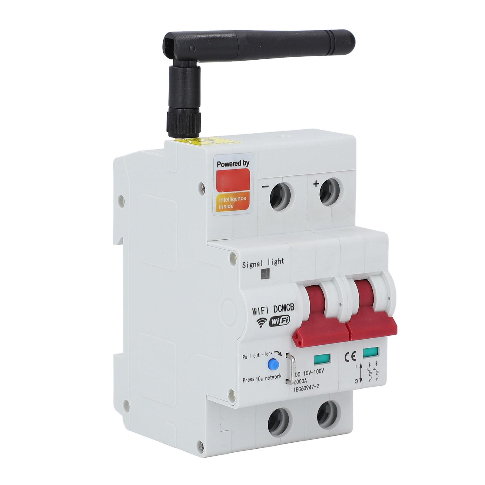 

Smart DC Circuit Breaker 2P APP Control Voice Control WiFi Circuit Breaker with Safety Lock DC10‑100V 80A
