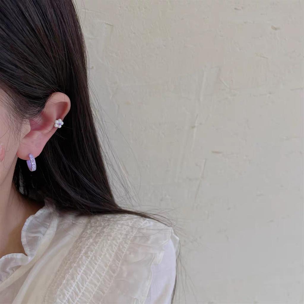 Charm purple three-piece set stud earrings femininity versatile gentle and sweet design set earrings earrings