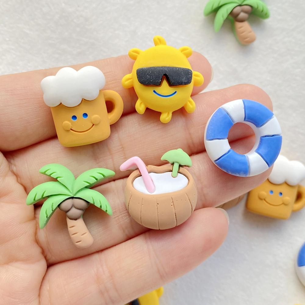 10Pcs New Cute Resin Cartoon Beach Coconut, Coconut Tree Series Flat Back Scrapbooking DIY Jewelry Craft Decoration Accessories