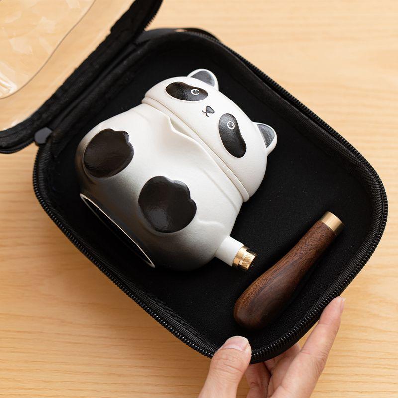 Ceramic Panda Travel Tea Set, Portable Teaware for Outdoor Camping, Kung Fu Express Cup, Creative Tea Infuser Set