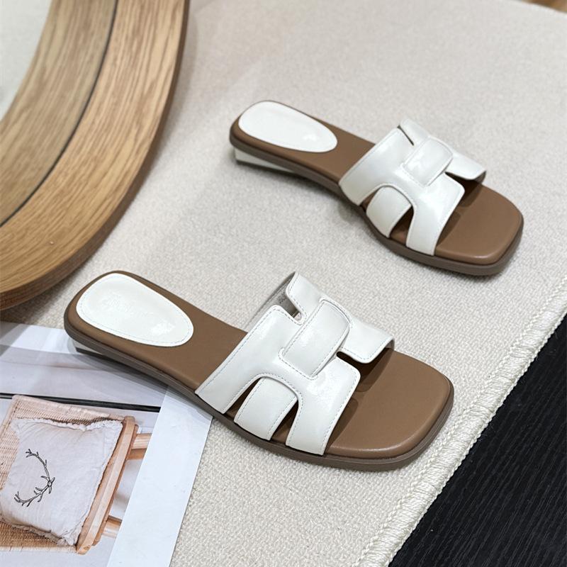 Sheepskin Version~ Woven Fairy Versatile Cool Slippers Female New Summer Lazy Fashionable Outer Wear Flat Bottom One-word Drag