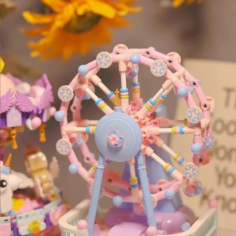 Carousel Ferris Wheel Construction Blocks Creative Music Box Model Small Blocks Toys Juguetes Para Ninos Girls Kids Birthday Present