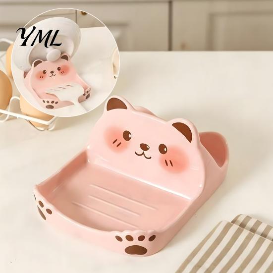 Kitchen Countertop Storage Cute Bear Pot Lid Holder for Countertop, Multipurpose ABS Practical Cooking Helper Plastic Spatula Spoon Rest, Easy