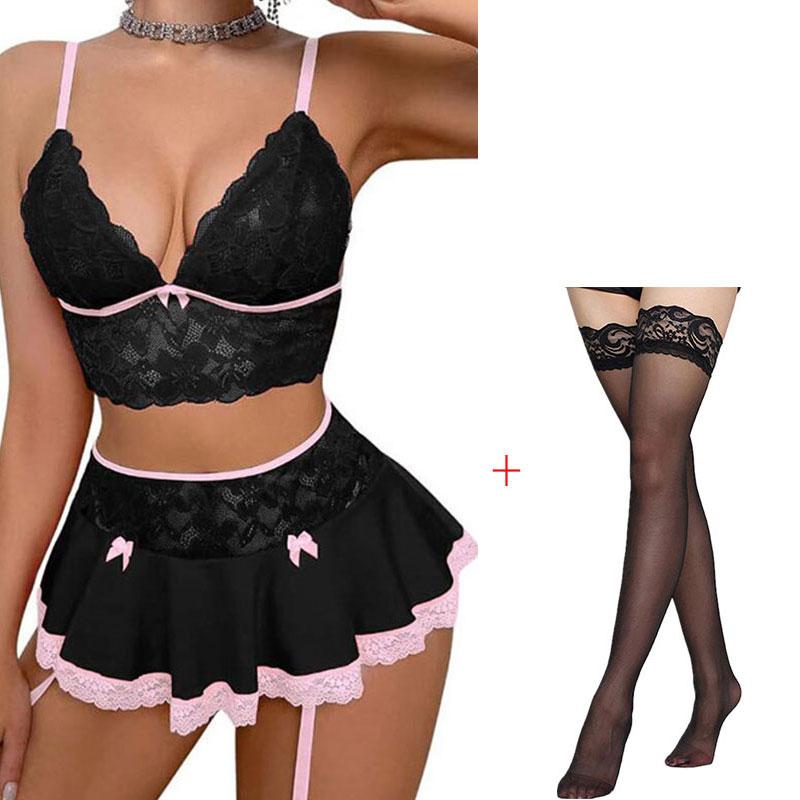 Sexy Erotic See Through Lingerie Nurse Uniform Bra and Skirt Sexy Cosplay Lingerie Underwear Garter Set Porno Nightie Costumes