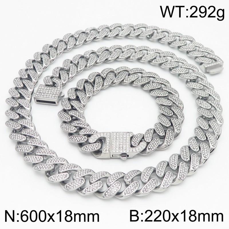 

Хип-хоп Тяжелый Кубинский Цепочный Набор Мужской Браслет Ожерелье Роскошный Золотой Цвет Нержавеющая Сталь и Полностью Цирконий Мужское Ожерелье и Наборы Браслетов 60CM 22CM серебряный