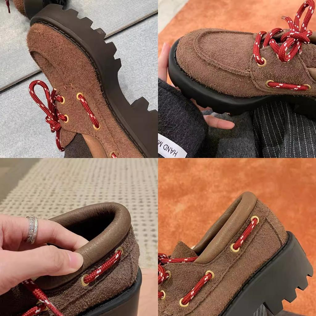 Cowhide Version~ Lace-up Thick Heel Thick-soled Derby Single Shoes To Increase the Height of Small Leather Shoes for Women