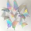 12 Pcs Holographic 3D Butterfly Wall Decals Hollow Carved Design Iridescent Shine For Home Decor Kids Room Wedding Party