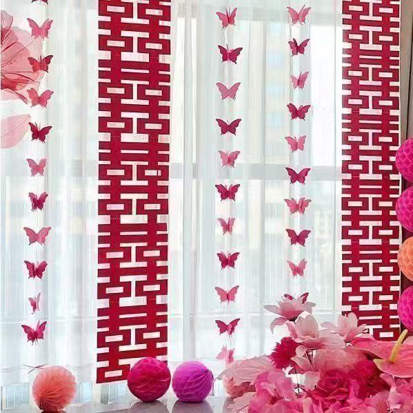 3pcsX2.2m Wedding Room Bedroom Wedding Living Curtains Long Happy Character Latte Flower Decoration Arrangement 3D Set Butterfly