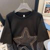 Harajuku Women Clothing Chic Tshirts Patchwork Fake Two Tees Y2k Tops Star Long Sleeve Casual Korean Oversized T-shirt