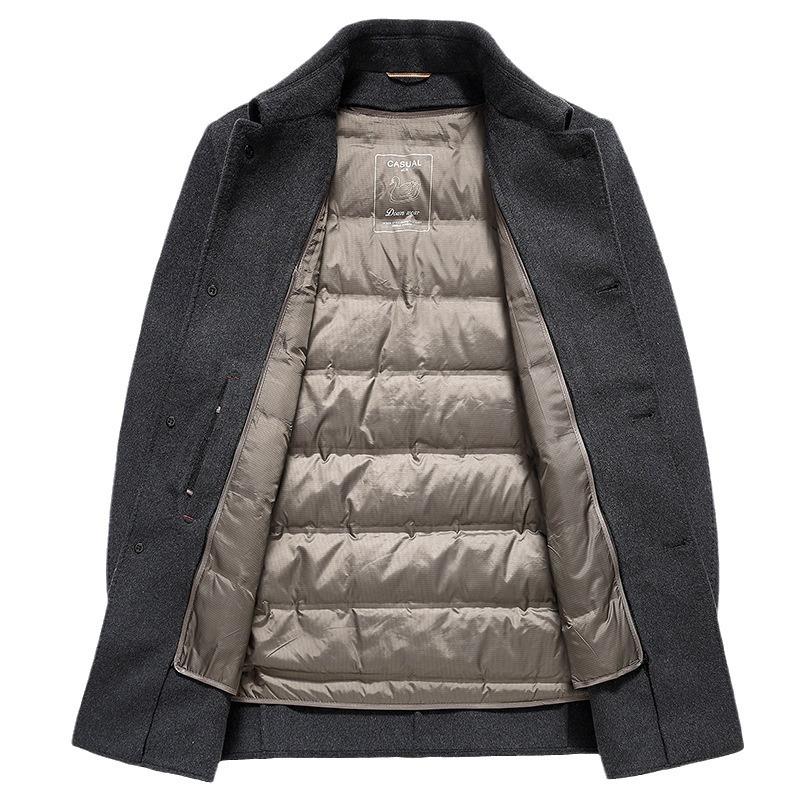 Autumn and Winter Men's Wool Double-sided Woolen Coat Medium and Long Lapel Down Removal Liner Coat