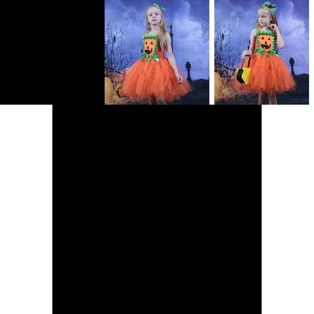 Ärmelloses Prinzessinnenkleid mit Netzrock und Kürbisdesign für Mädchen