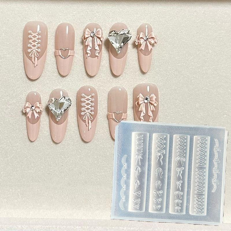 Sweet Bowknot 3D Silicone Nail Mold Heart Nails Templates Diy Nail Art Decoration Stamping Plates Manicure Design Tools