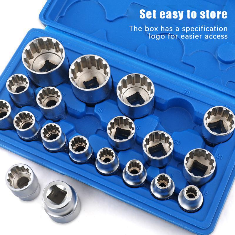 19Pcs Bit Kits 8-32Mm Multi-Tooth Nuts Torx Vehicle Repair Tool Kits Multifunctional Auto Repair Tools Hand Tools