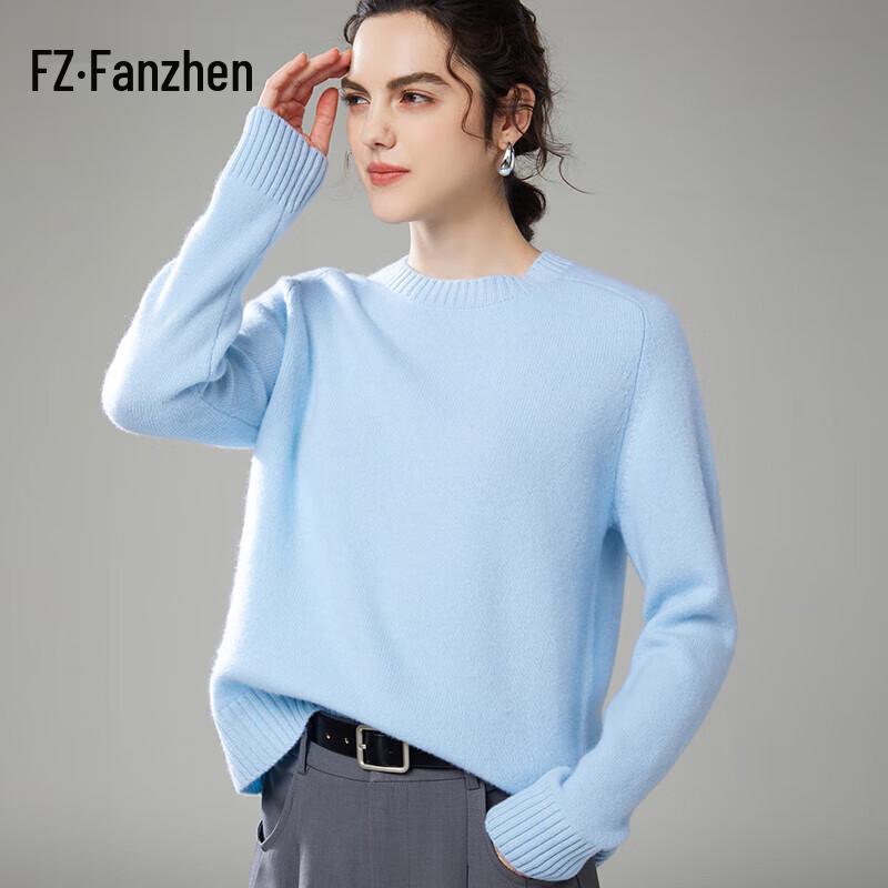 VanZhen Women's Thick Round Neck Cashmere Blend Sweater
