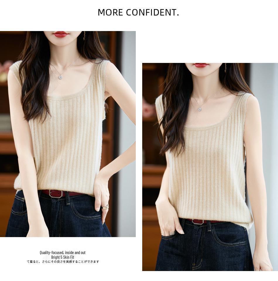 100% Wool Osmanthus Stitch Women's Camisole Vest - Sleeveless Knit Base Layer for Autumn/Winter.