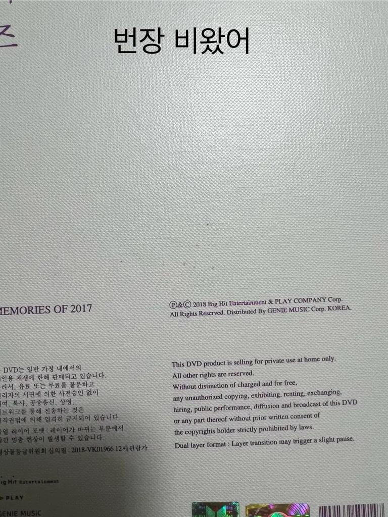 BTS Bangtan 2017 Memories DVD Jimin Full Set Used